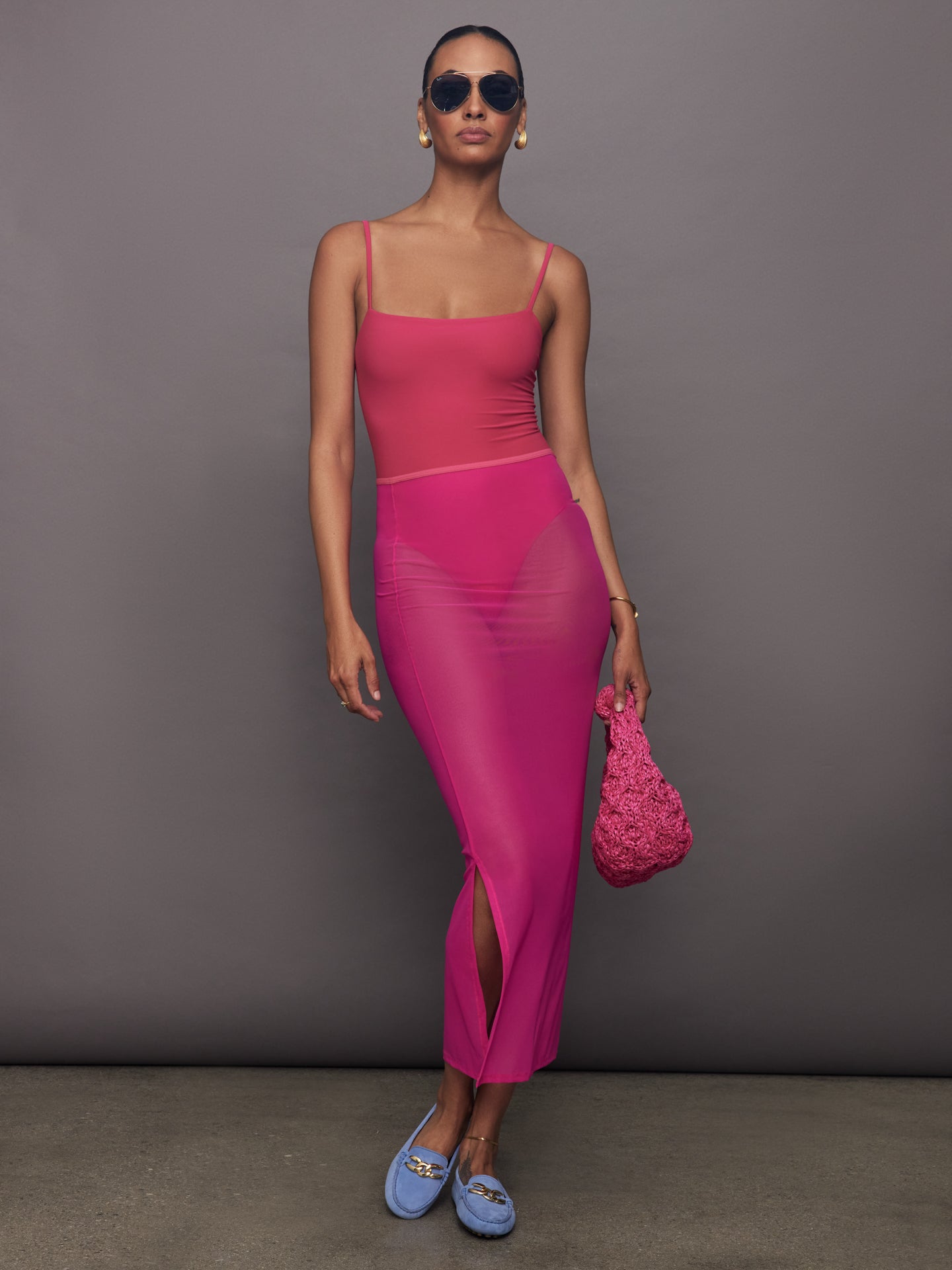 Mesh Column Skirt - Fuchsia Pink - Image 7