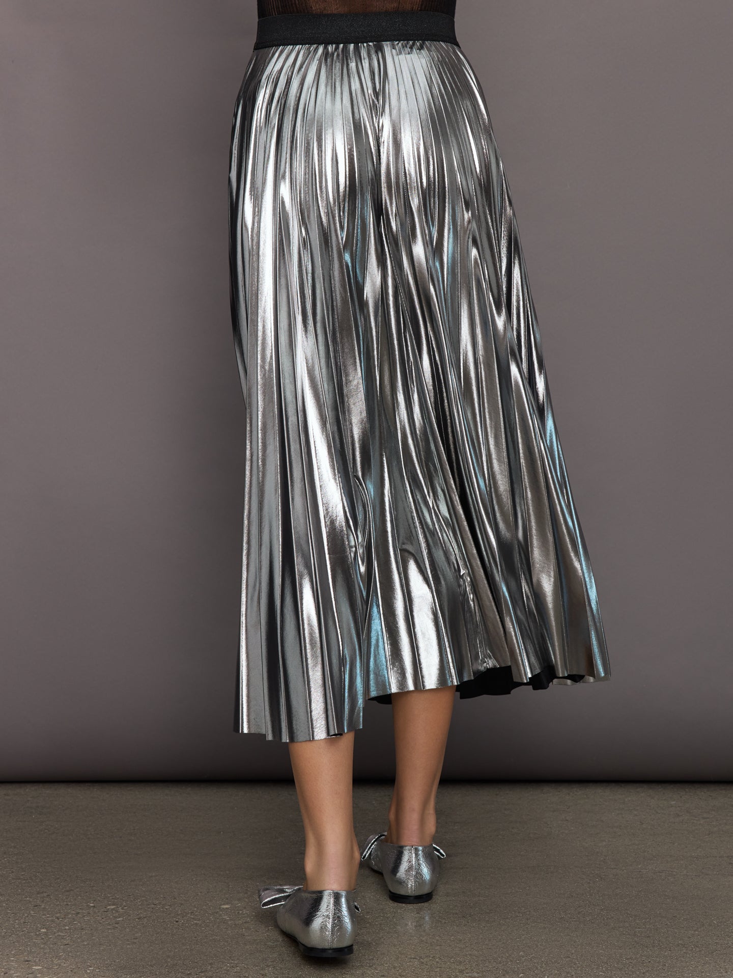 Metallic Pleated Skirt - Silver - Image 4