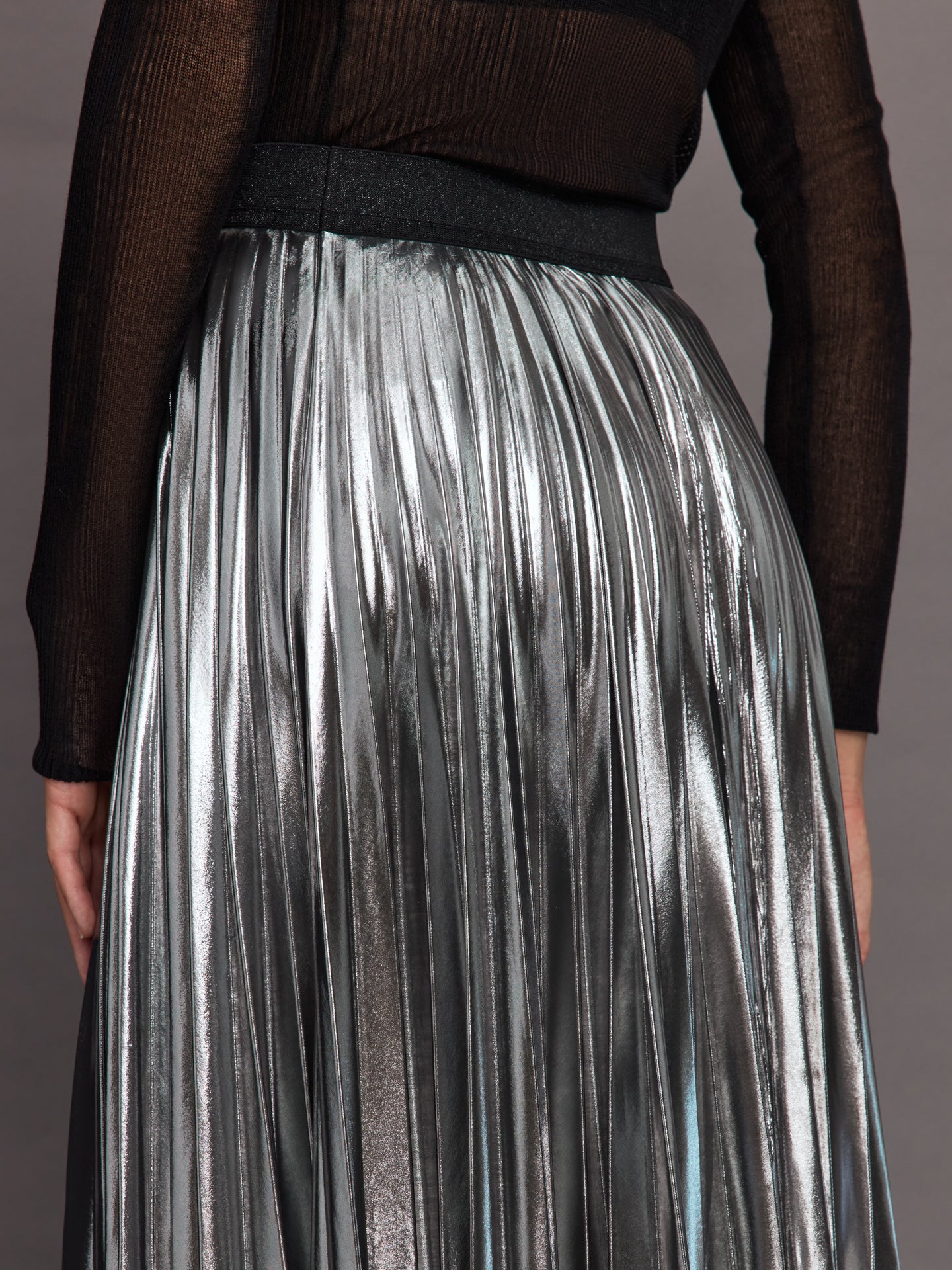 Metallic Pleated Skirt - Silver - Image 5