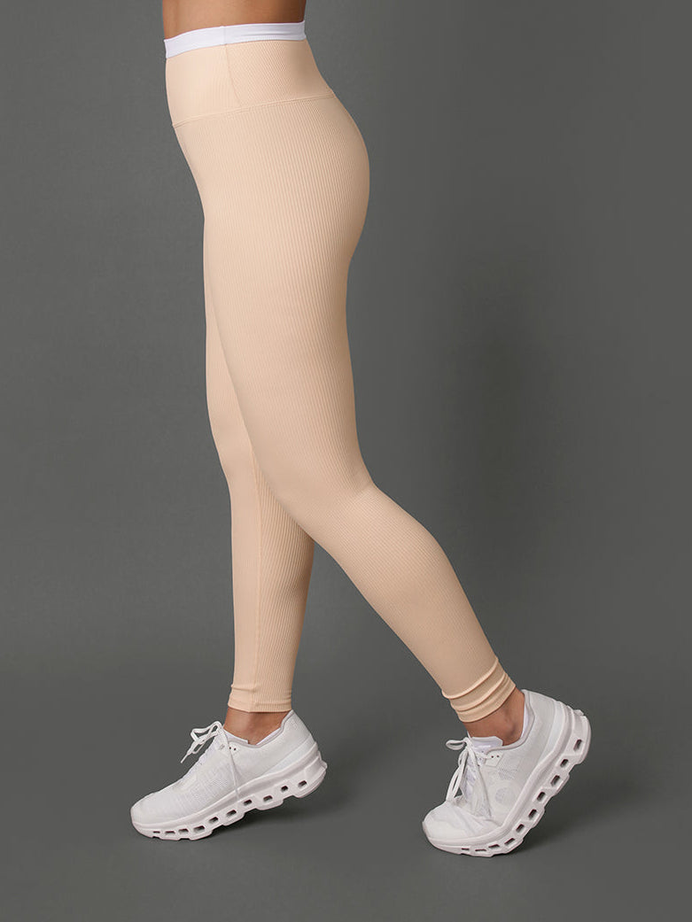Contrast Waistband Legging in Ribbed Melt - Macadamia & White - Image 4