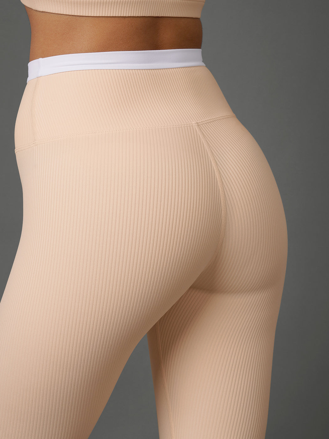 Contrast Waistband Legging in Ribbed Melt - Macadamia & White - Image 5
